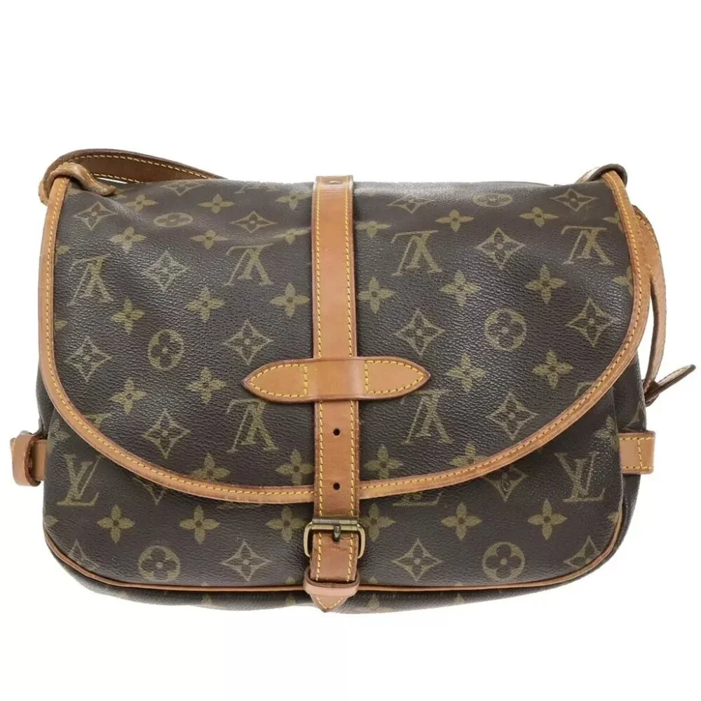 LOUIS VUITTON Logo Saumur 30 Shoulder Bag Monogram Leather Brown